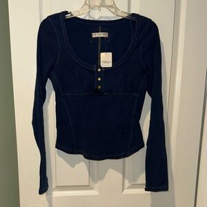 Free People Dark Blue Long Sleeve Top